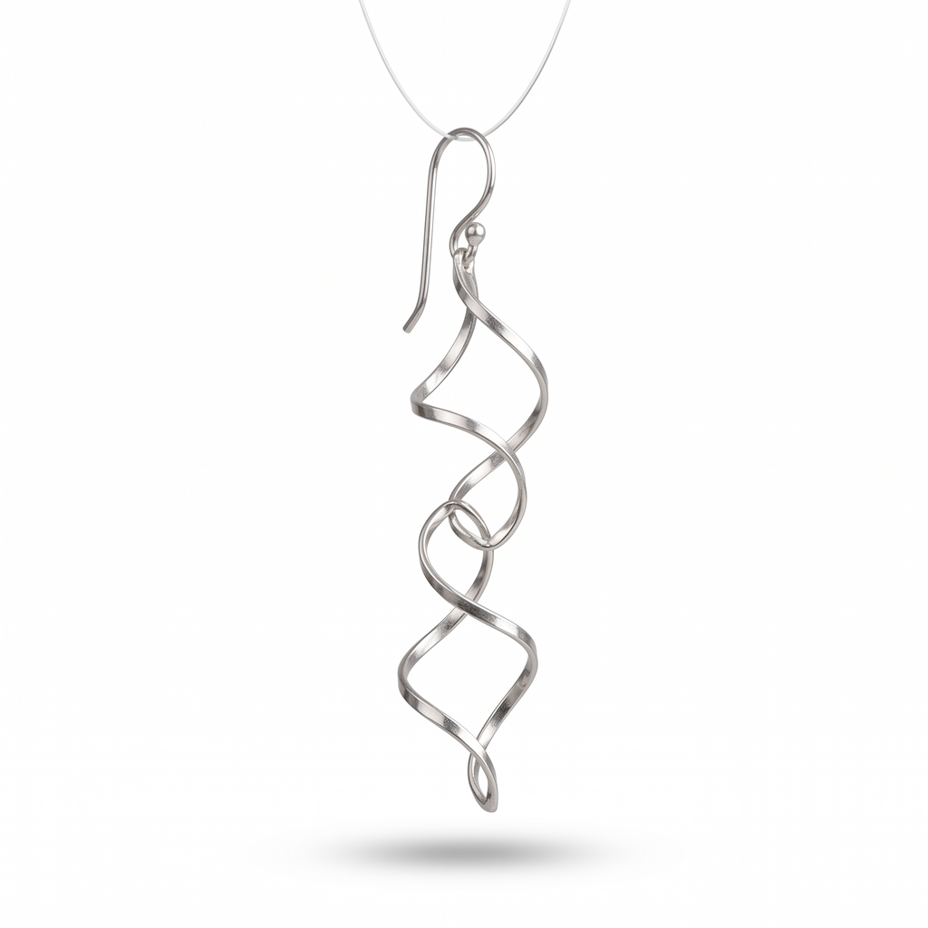 925 Sterling Silver Spiral Dangle Earrings, Twisted Drop Earrings, Modern Minimalist Earrings, Long Silver Statement Earrings, Gift for Her