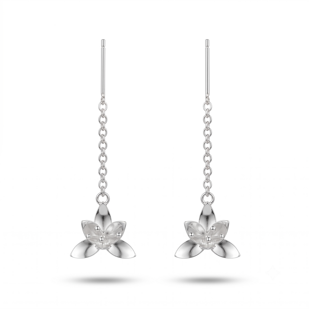 Sterling Silver Floral Drop Earrings, Nature Inspired Dainty Jewelry, Bridesmaid Gift