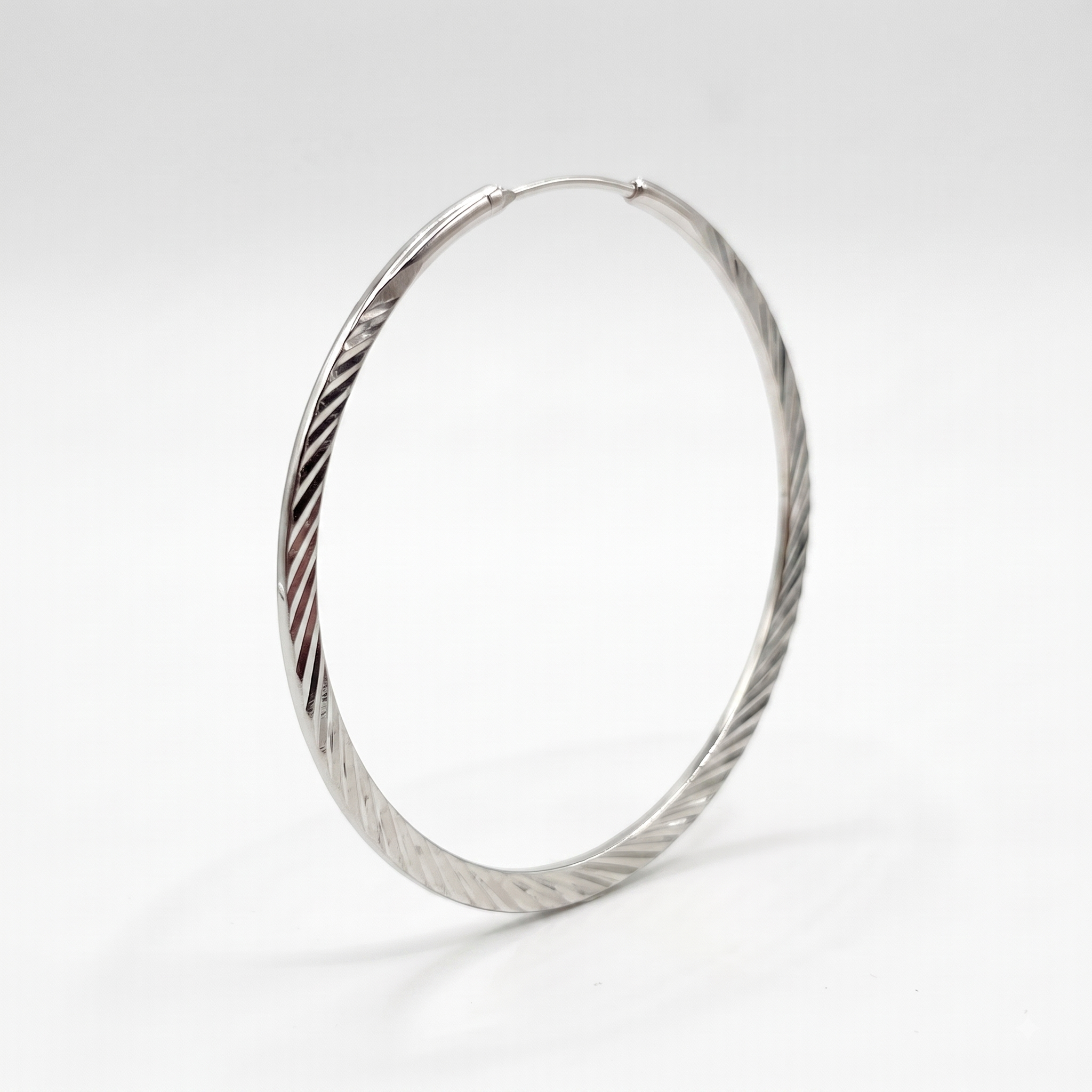 Textured Sterling Silver Hoop Earrings, Minimalist Twisted Circle Jewelry