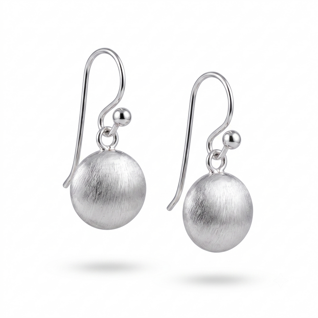 Handmade Sterling Silver Ball Earrings | Matte Finish Dangle Jewelry, with free gift