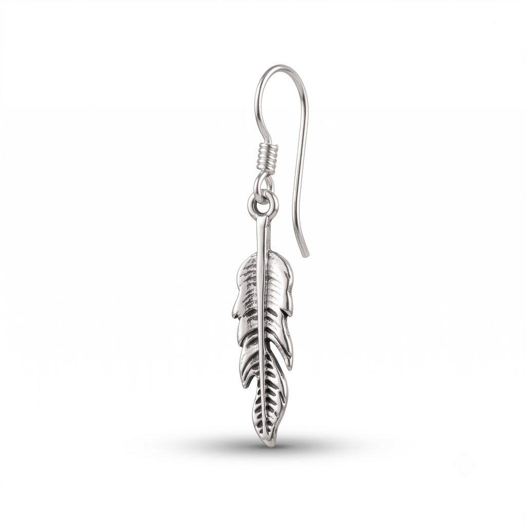 Sterling Silver Feather Dangle Earrings, Boho Minimalist Drop Jewelry