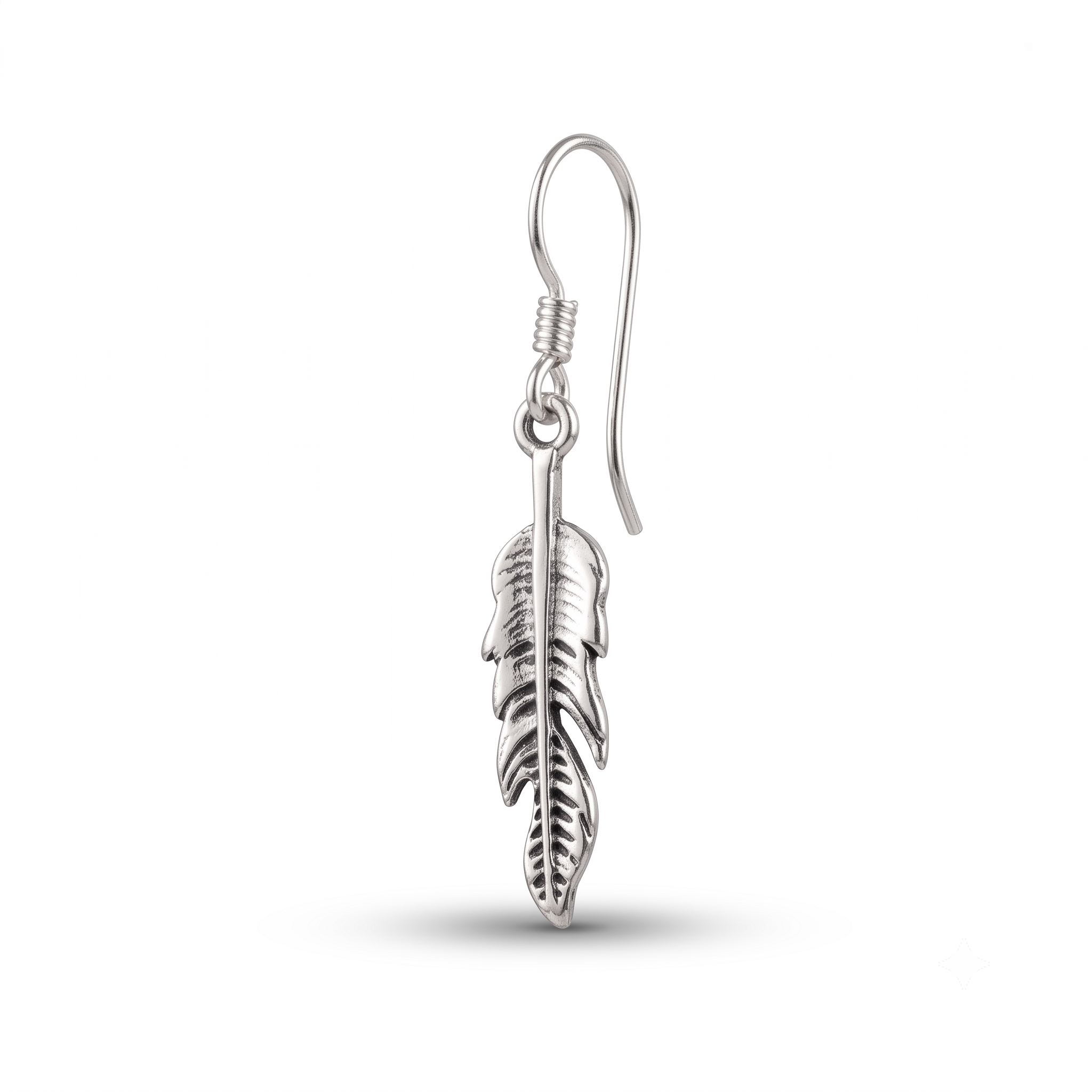 Sterling Silver Feather Dangle Earrings, Boho Minimalist Drop Jewelry