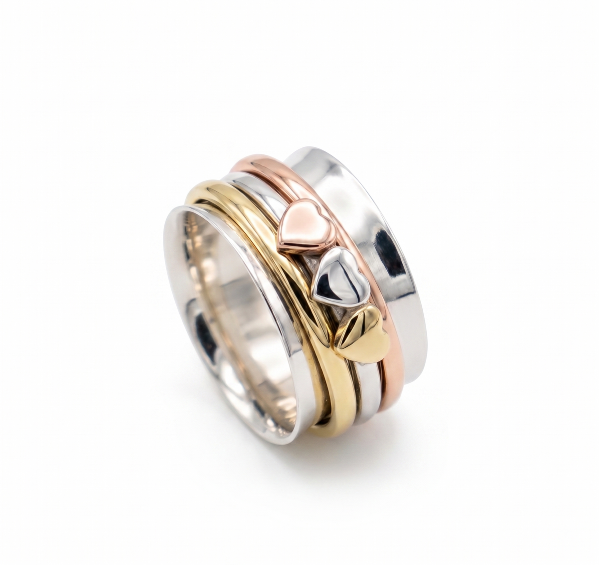 Heart Spinner Ring | Mixed Metal Stacking Band | Boho Jewelry