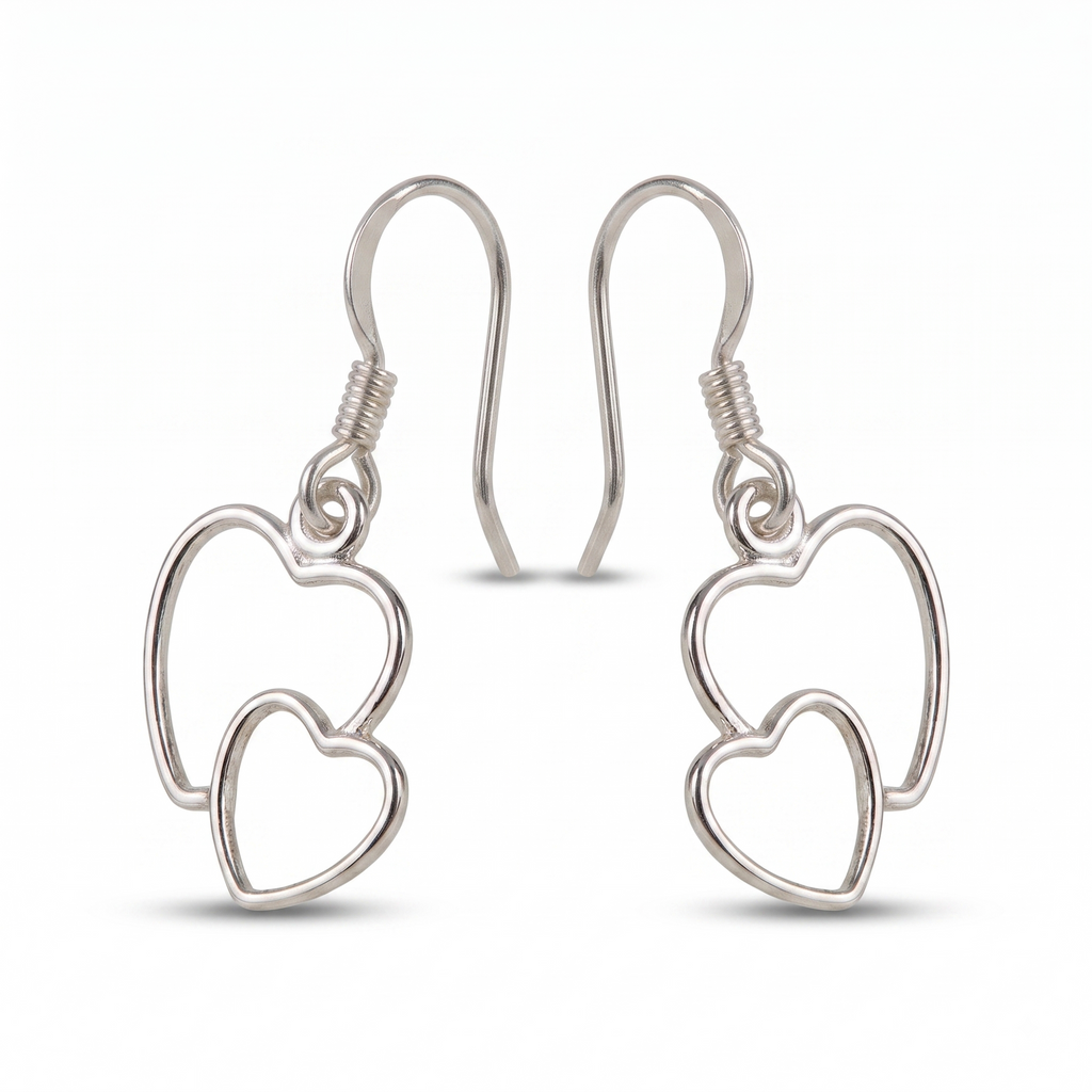Dainty Silver-Tone Interlocking Heart Dangle Earrings: Minimalist Jewelry, with free gift