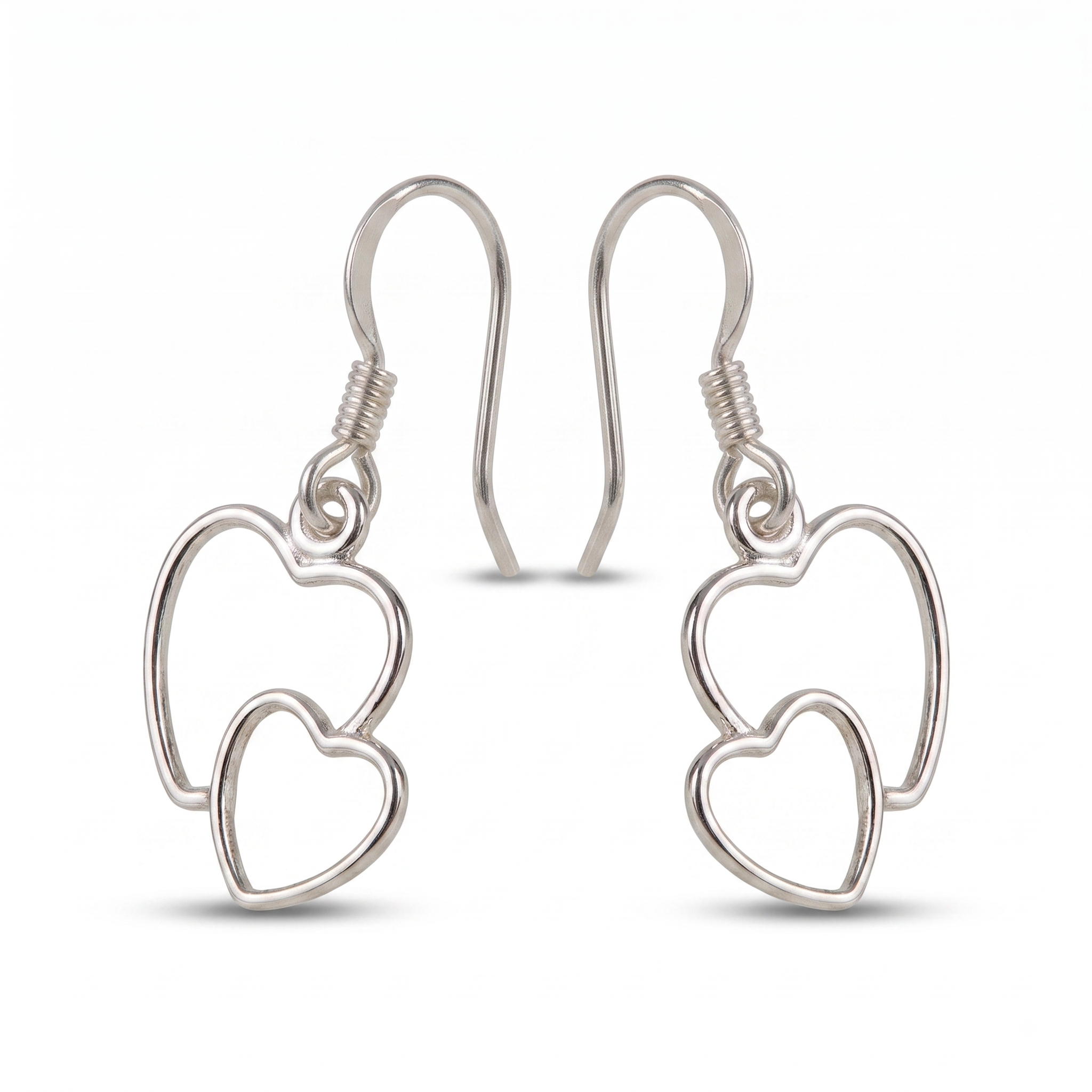 Dainty Silver-Tone Interlocking Heart Dangle Earrings: Minimalist Jewelry, with free gift