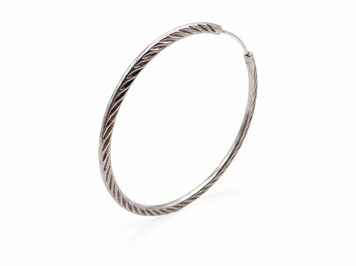 Textured Sterling Silver Hoop Earrings, Minimalist Twisted Circle Jewelry