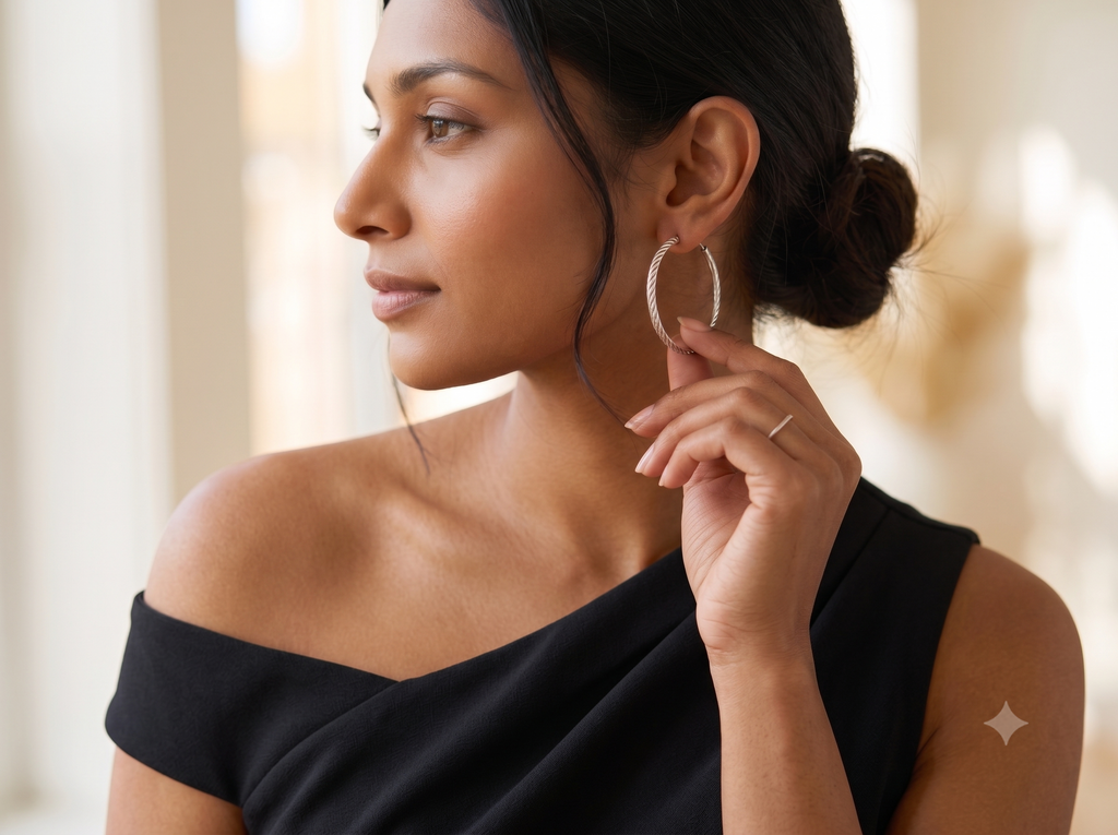 Textured Sterling Silver Hoop Earrings, Minimalist Twisted Circle Jewelry
