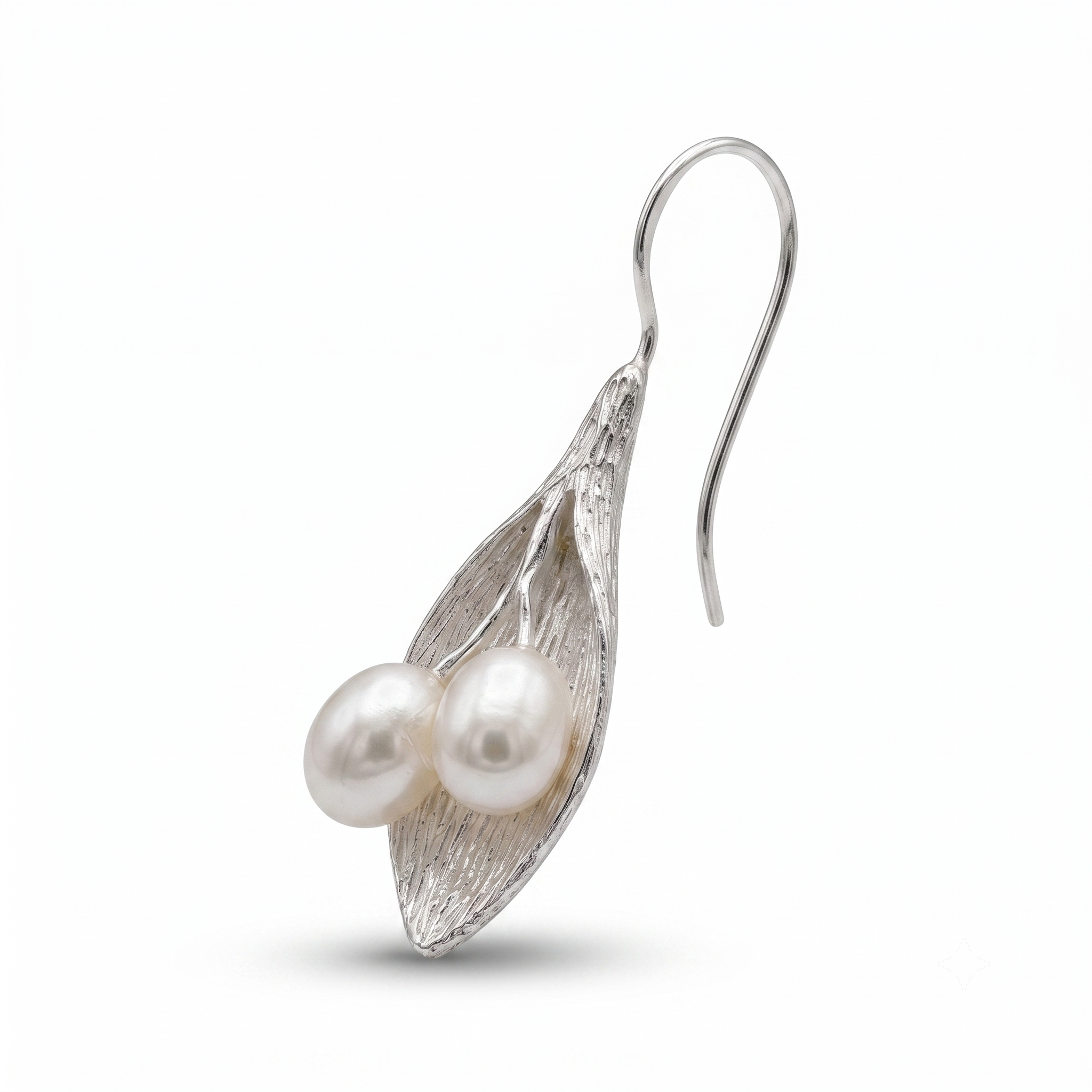 Sterling Silver Leaf Pearl Dangle Earrings