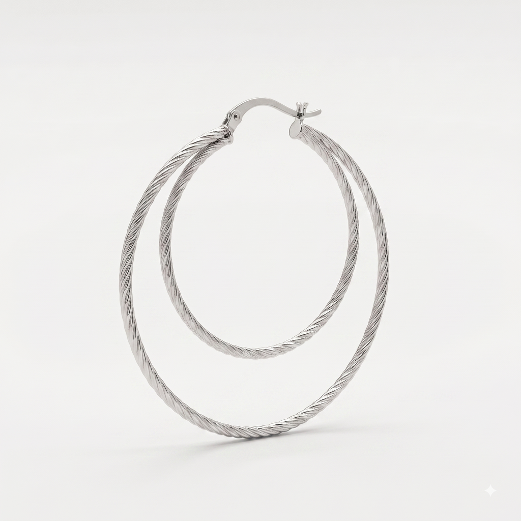 Sterling Silver Double Hoop Earrings, Textured Layered Circles, Minimalist Everyday Jewelry