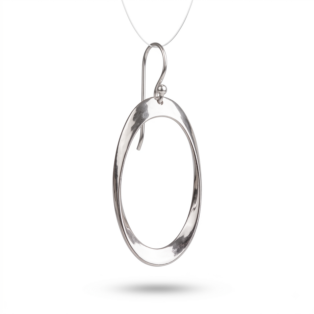 Handmade Sterling Silver Oval Hoop Earrings: Minimalist Dangle Jewelry, with free gift