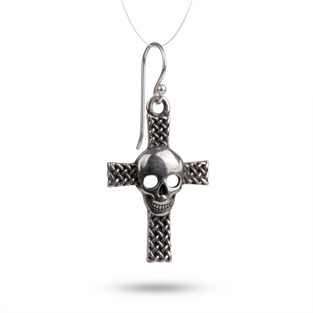Skull Cross Dangle Earrings Sterling Silver Gothic Earrings – Alternative Jewelry Gift for Her – Lightweight Punk Drop Earrings