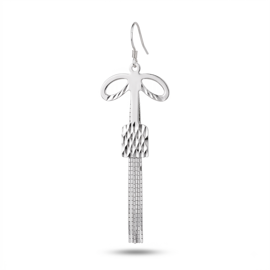 Silver Bow Dangle Earrings: Handmade Elegant Drop Jewelry