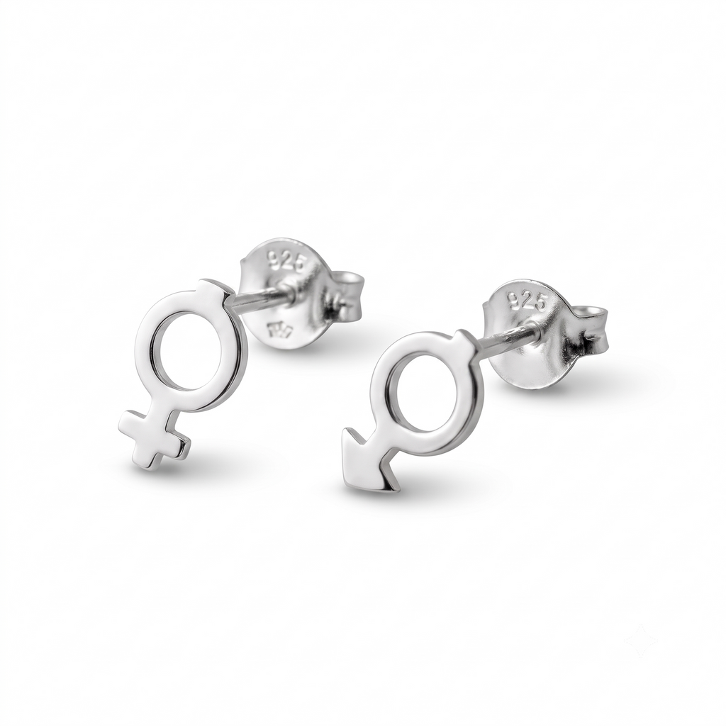 Sterling Silver Unisex Gender Symbol Stud Earrings – Minimalist Daily Wear Jewelry
