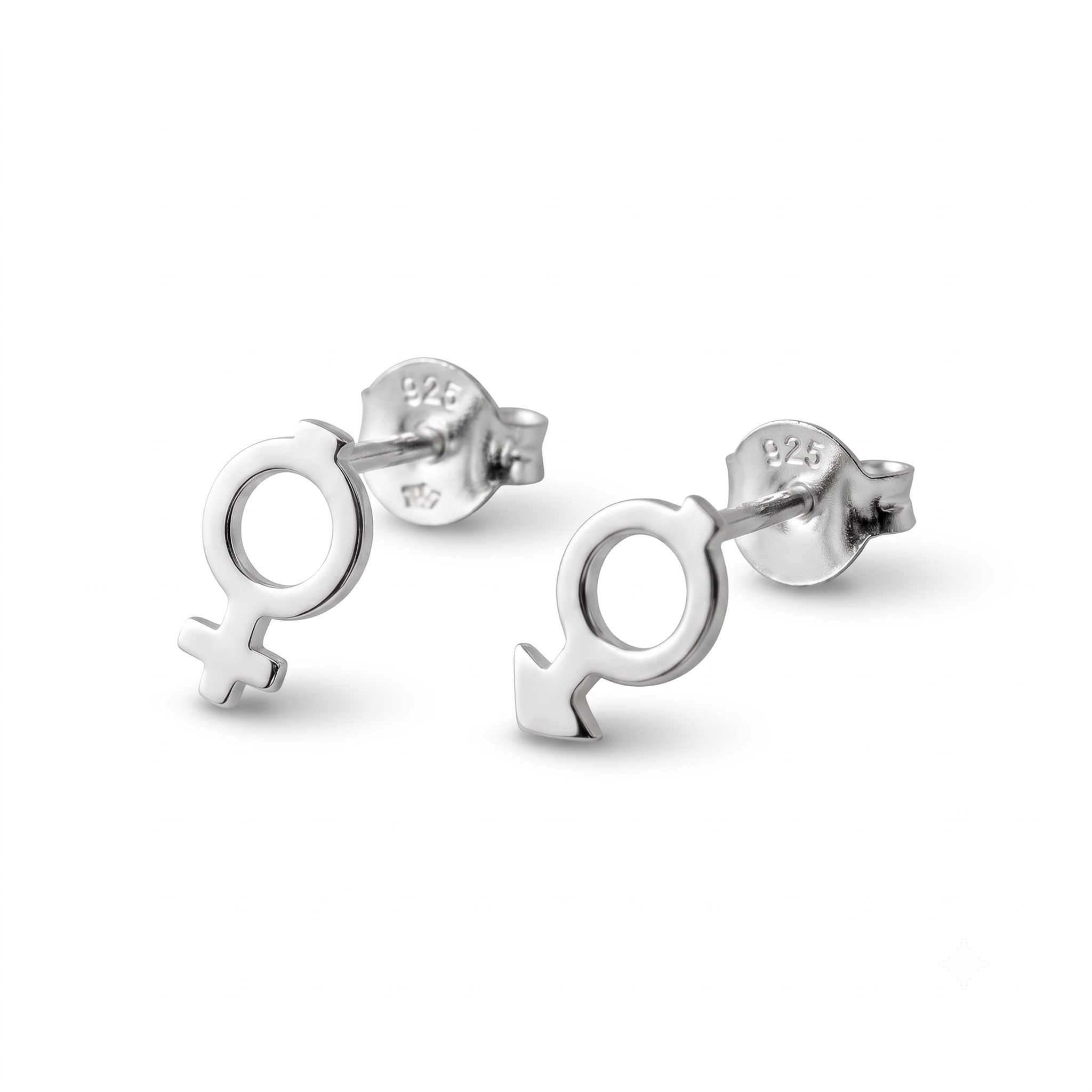 Sterling Silver Unisex Gender Symbol Stud Earrings – Minimalist Daily Wear Jewelry