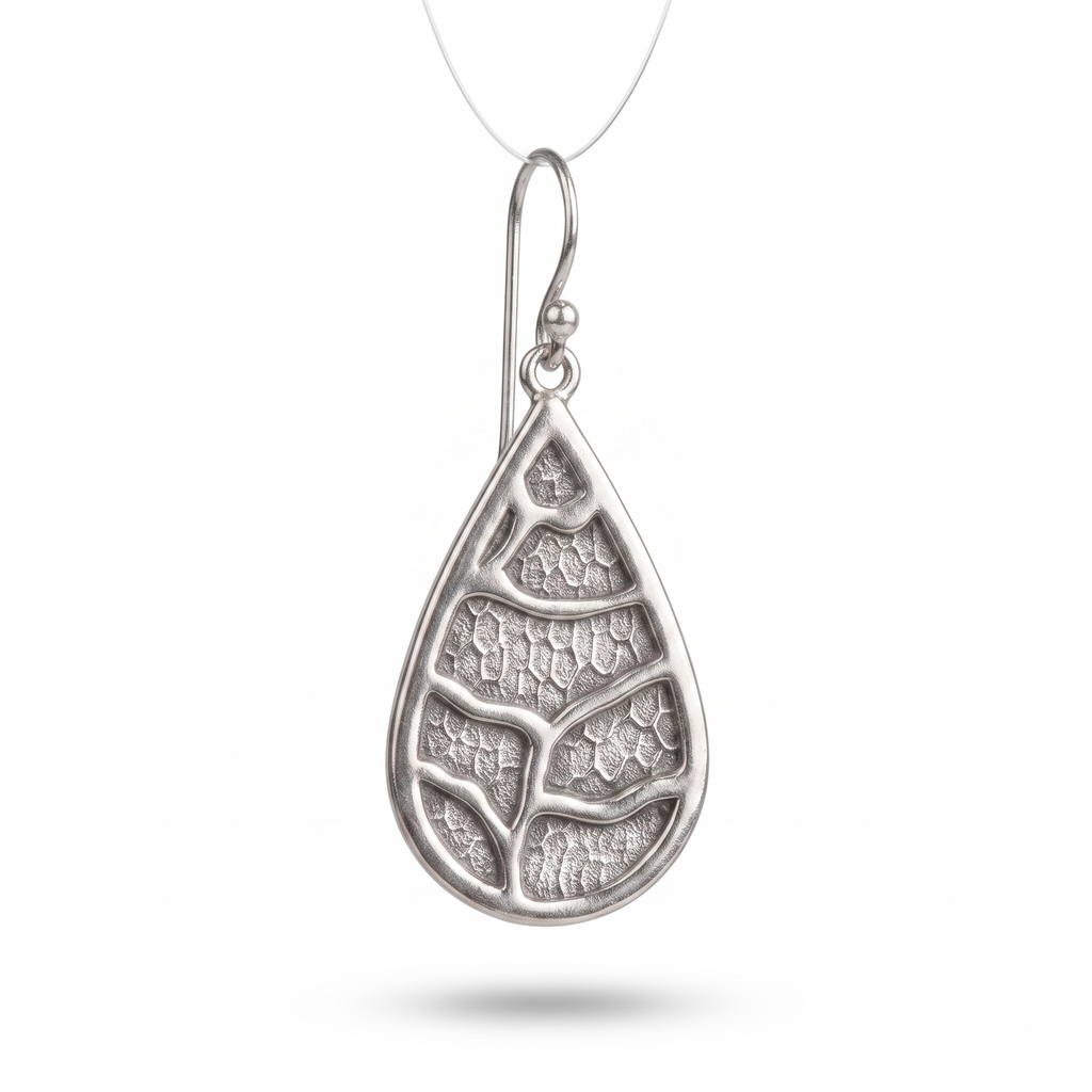 925 Sterling Silver Teardrop Earrings, Leaf Pattern Earrings, Nature Inspired Dangle Earrings, Boho Silver Jewelry, Gift for Her