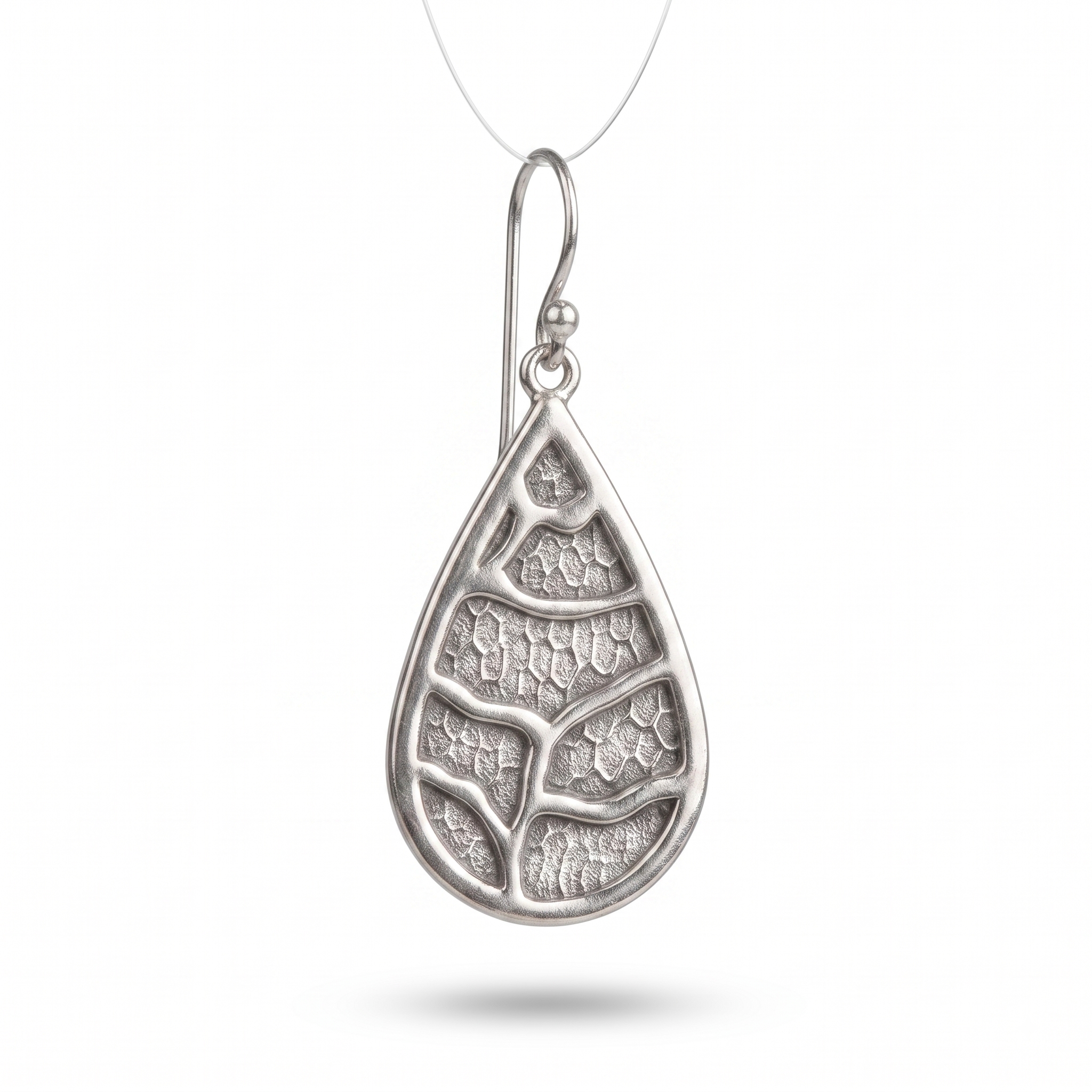 925 Sterling Silver Teardrop Earrings, Leaf Pattern Earrings, Nature Inspired Dangle Earrings, Boho Silver Jewelry, Gift for Her