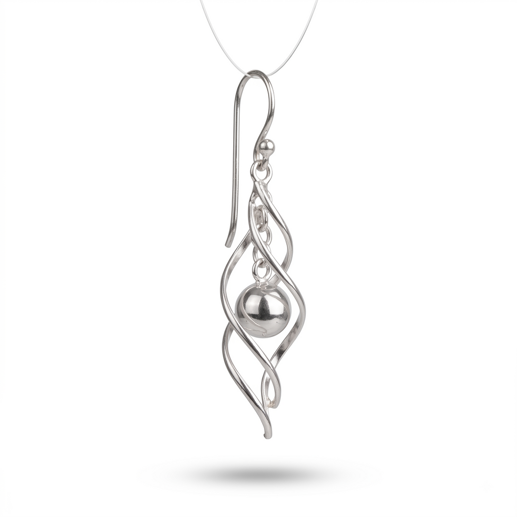 925 Sterling Silver Twisted Ball Dangle Earrings, Modern Spiral Drop Earrings, Minimalist Silver Earrings, silver Jewelry Gift for Her