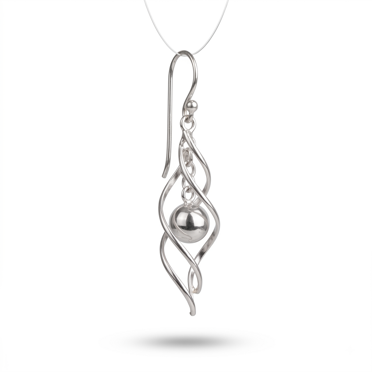 925 Sterling Silver Twisted Ball Dangle Earrings, Modern Spiral Drop Earrings, Minimalist Silver Earrings, silver Jewelry Gift for Her