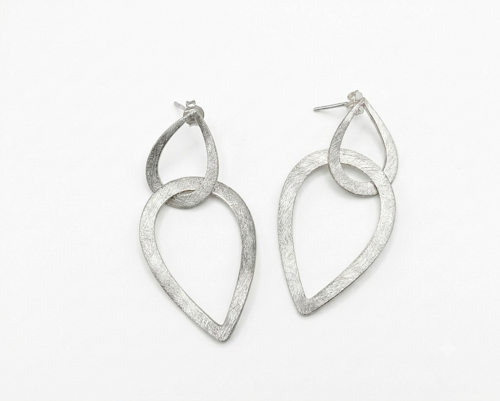 Sterling Silver Geometric Teardrop Earrings, Modern Minimalist Dangle Jewelry