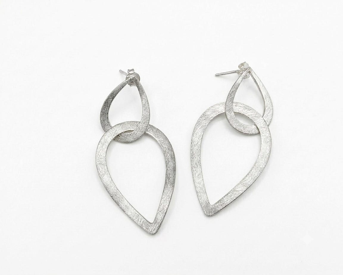 Sterling Silver Geometric Teardrop Earrings, Modern Minimalist Dangle Jewelry