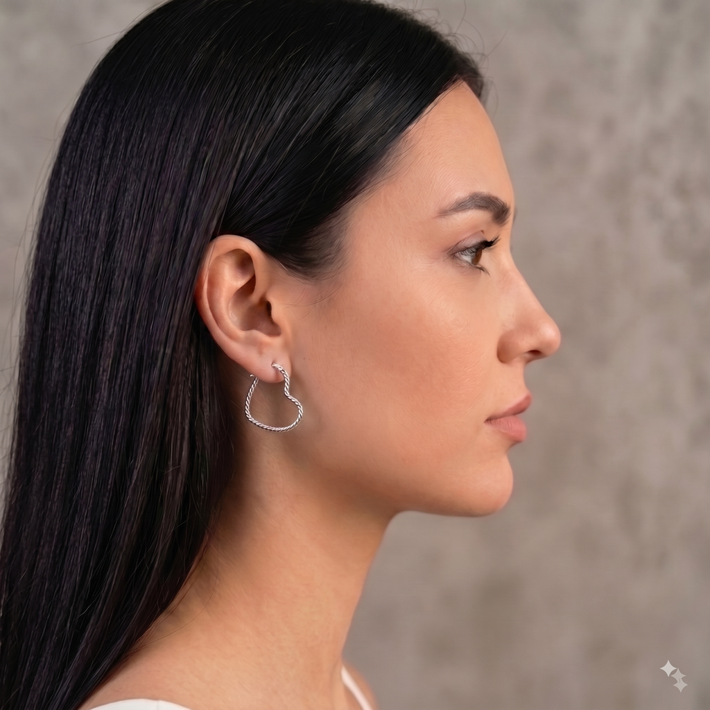 925 Sterling Silver Heart Hoop Earrings, Twisted Heart Earrings, Minimalist Silver Hoops, Romantic Jewelry Gift for Her, Everyday Earrings