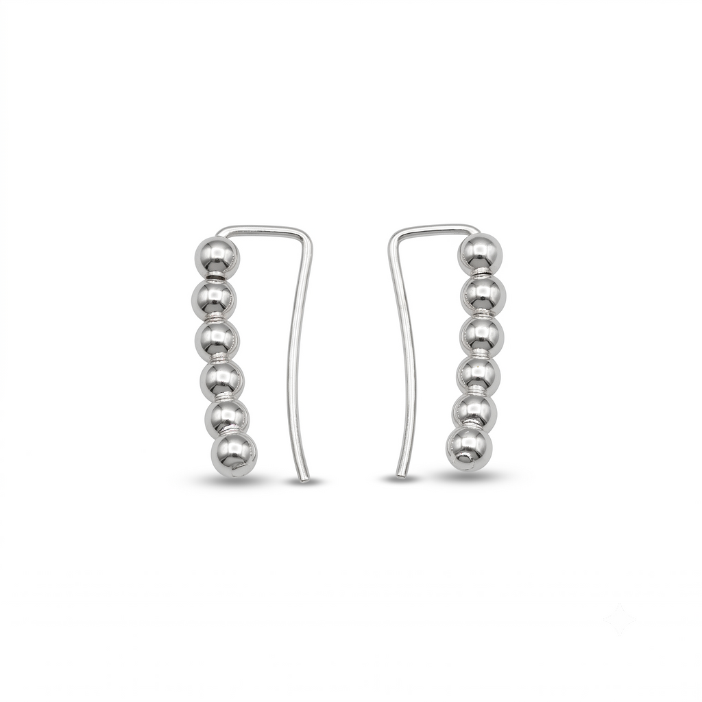925 Sterling Silver Beaded Threader Earrings, Ball Drop Earrings, Minimalist Silver Earrings, Modern Dangle Earrings, Gift for Her