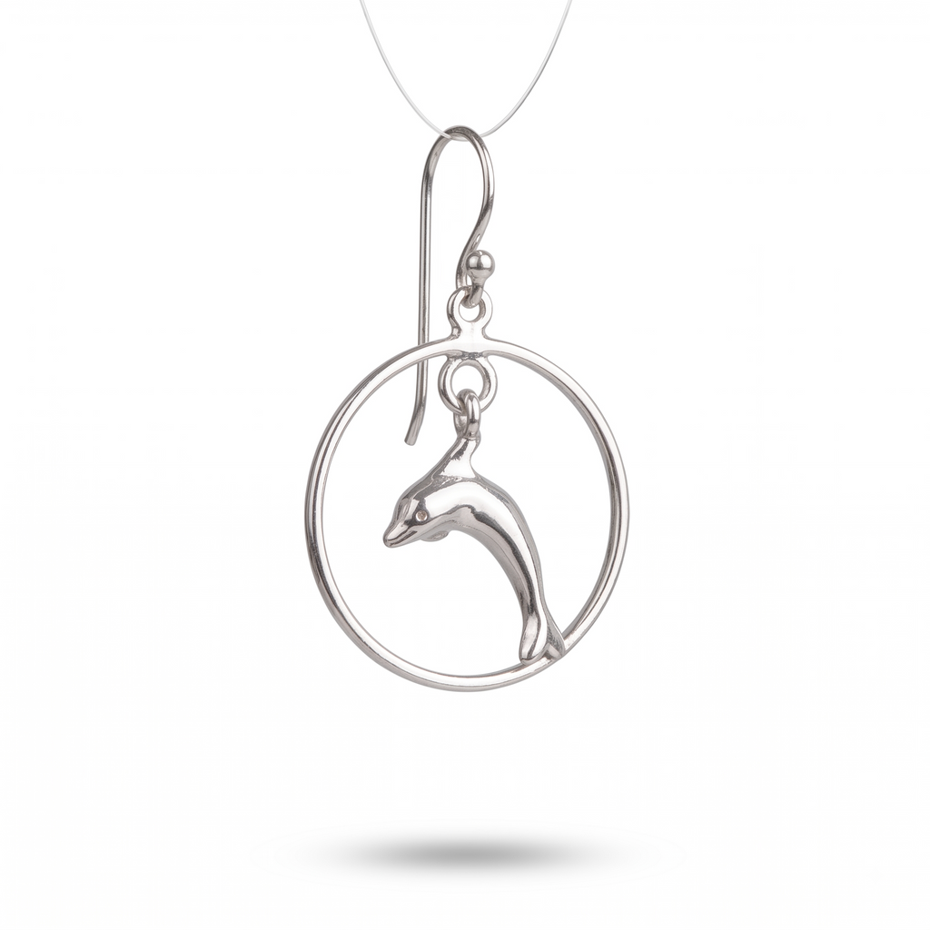 Handmade Silver Dolphin Earrings, Sterling Silver Dangle Earrings, Ocean Lover Gift for Her, Nautical Jewelry, Birthday Gift