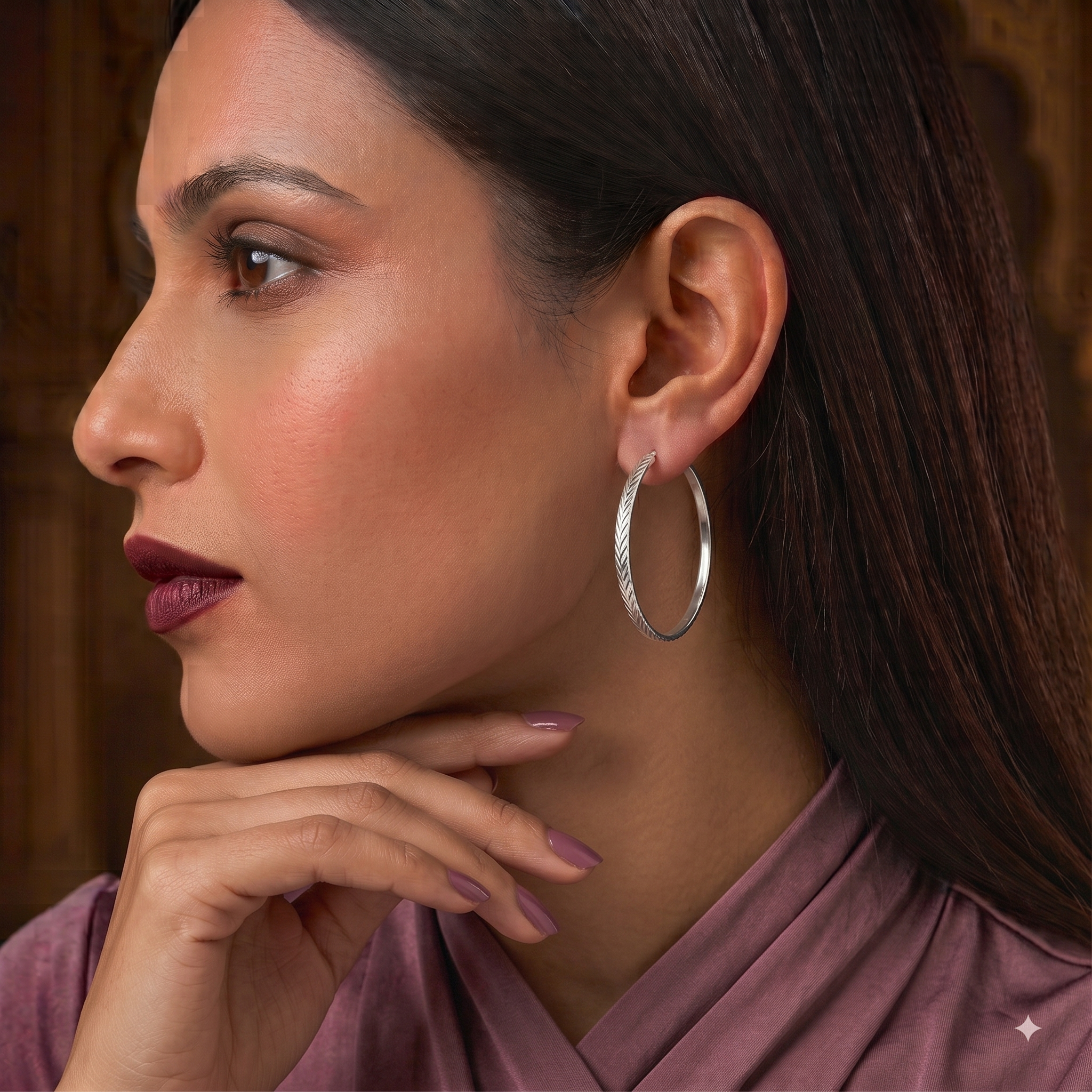 925 Sterling Silver Engraved Hoop Earrings, Lightweight Minimalist Everyday Jewelry