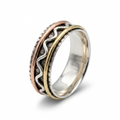 Elegant Mixed-Metal Spinner Ring | Sterling Silver, Gold & Rose Gold Fidget Ring | Anxiety Ring | Meditation Jewelry Gift A2