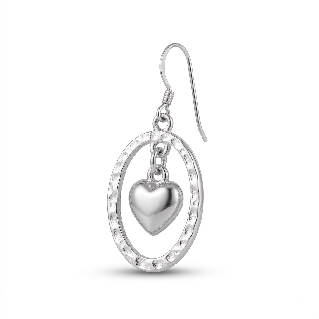 Handmade Silver Heart Dangle Earrings