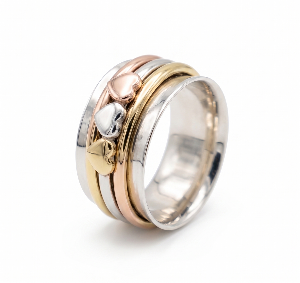 Heart Spinner Ring | Mixed Metal Stacking Band | Boho Jewelry