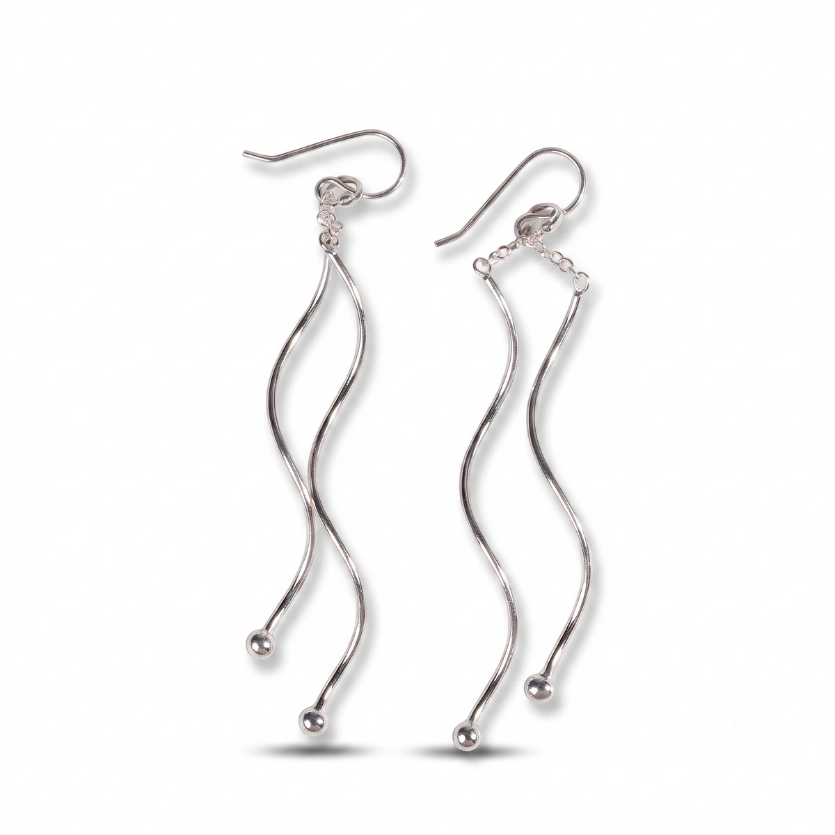 Silver Wave Drop Earrings