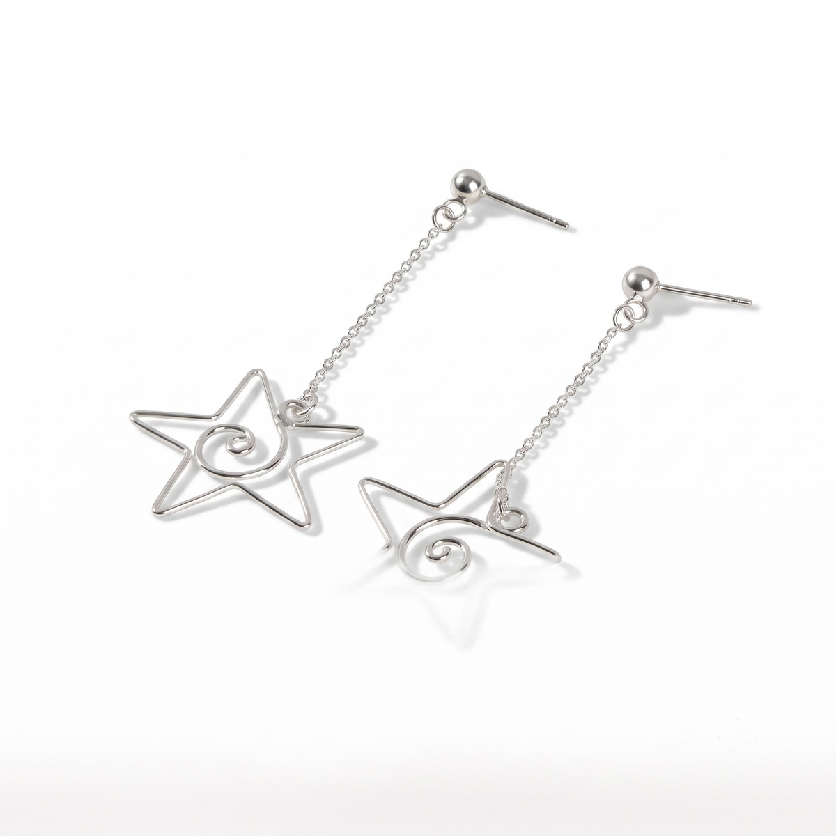Sterling Silver Star Drop Earrings, Celestial Dangle, Handmade Swirl Detail Jewelry