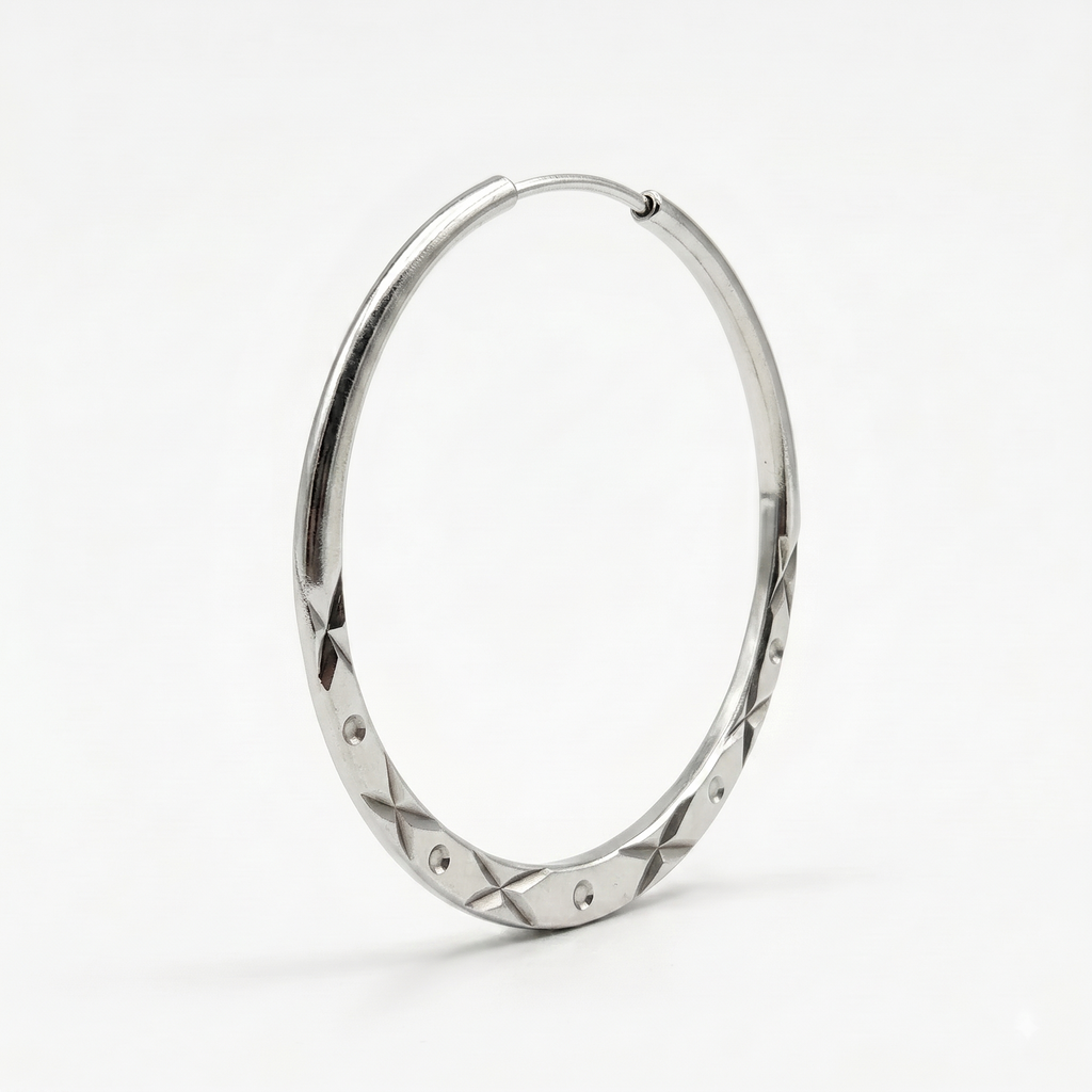 925 Sterling Silver Diamond Cut Hoop Earrings, Geometric Engraved Statement Jewelry