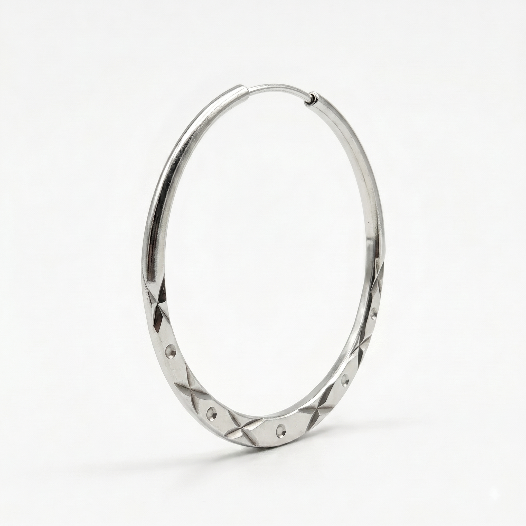 925 Sterling Silver Diamond Cut Hoop Earrings, Geometric Engraved Statement Jewelry