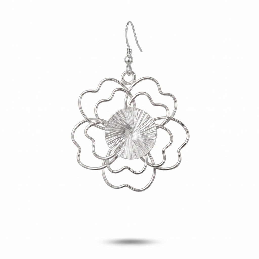 925 Sterling Silver Flower Earrings, Floral Dangle Earrings, Botanical Silver Jewelry, Lightweight Statement Earrings, Gift for Her