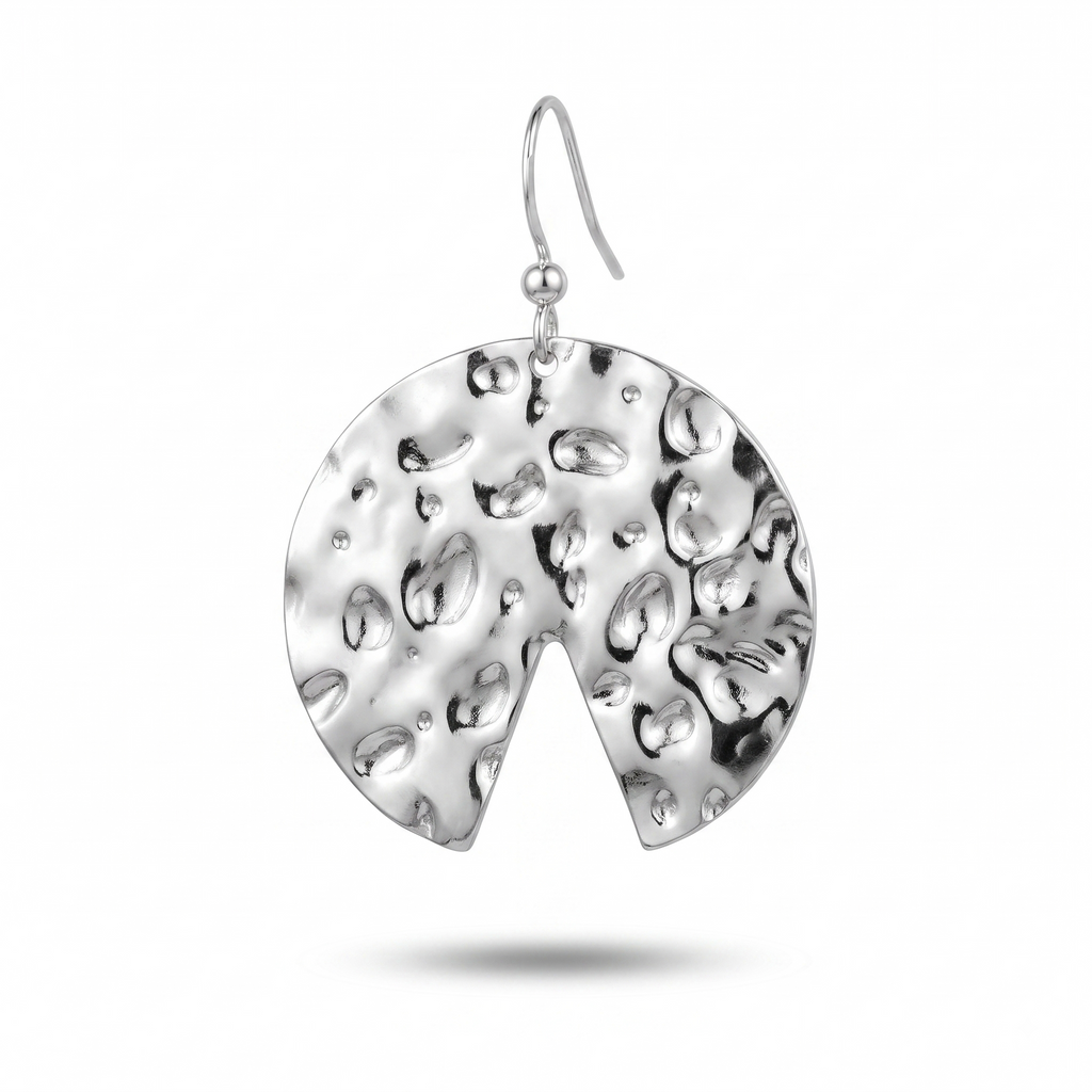Circle Dangle Earrings | Textured Round Cutout Drop Earrings for Women | Handmade Lightweight Jewelry