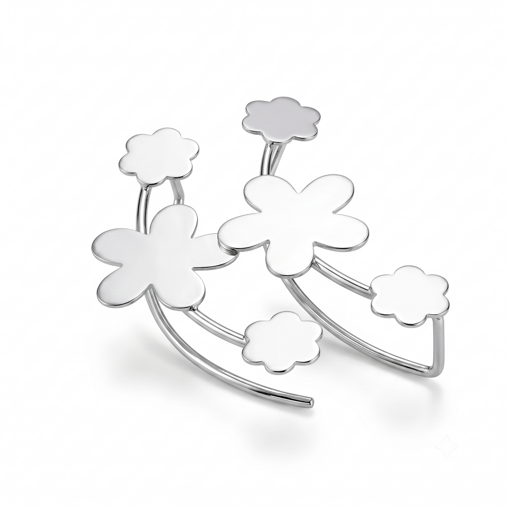 Sterling Silver Dainty Floral Stud Earrings – Minimalist High Shine Everyday Wear