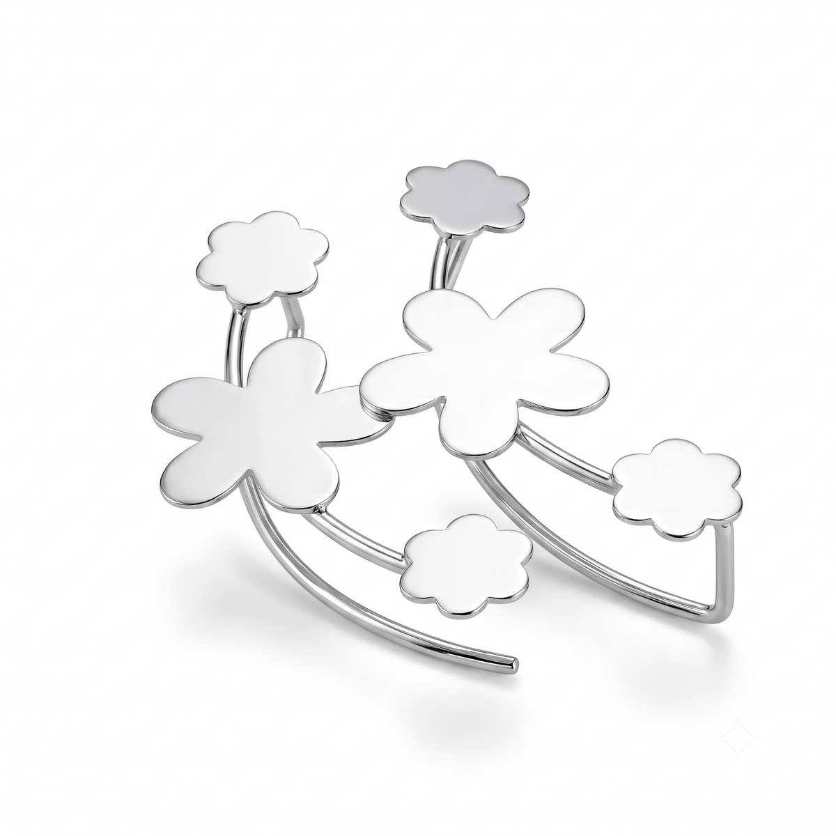 Sterling Silver Dainty Floral Stud Earrings – Minimalist High Shine Everyday Wear