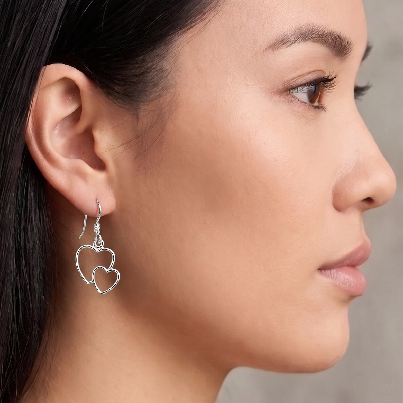 Dainty Silver-Tone Interlocking Heart Dangle Earrings: Minimalist Jewelry, with free gift