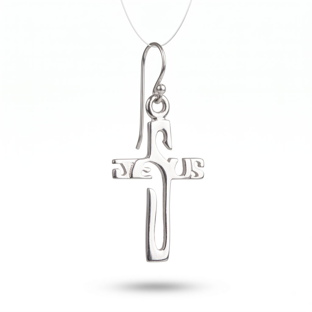 Sterling Silver Jesus Cross Dangle Earrings – Minimalist Faith Jewelry