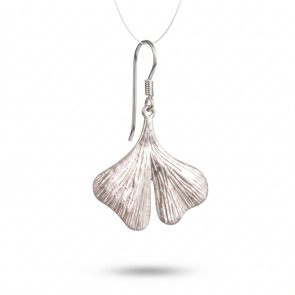 Sterling Silver Ginkgo Leaf Stud Earrings – Minimalist Botanical Nature Jewelry
