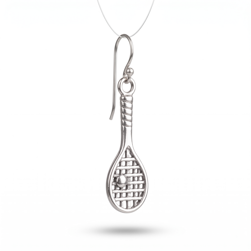 Handmade Silver Tennis Racket Earrings, Sterling Silver Sports Earrings, Tennis Gift for Her, Athlete Jewelry, Birthday Gift
