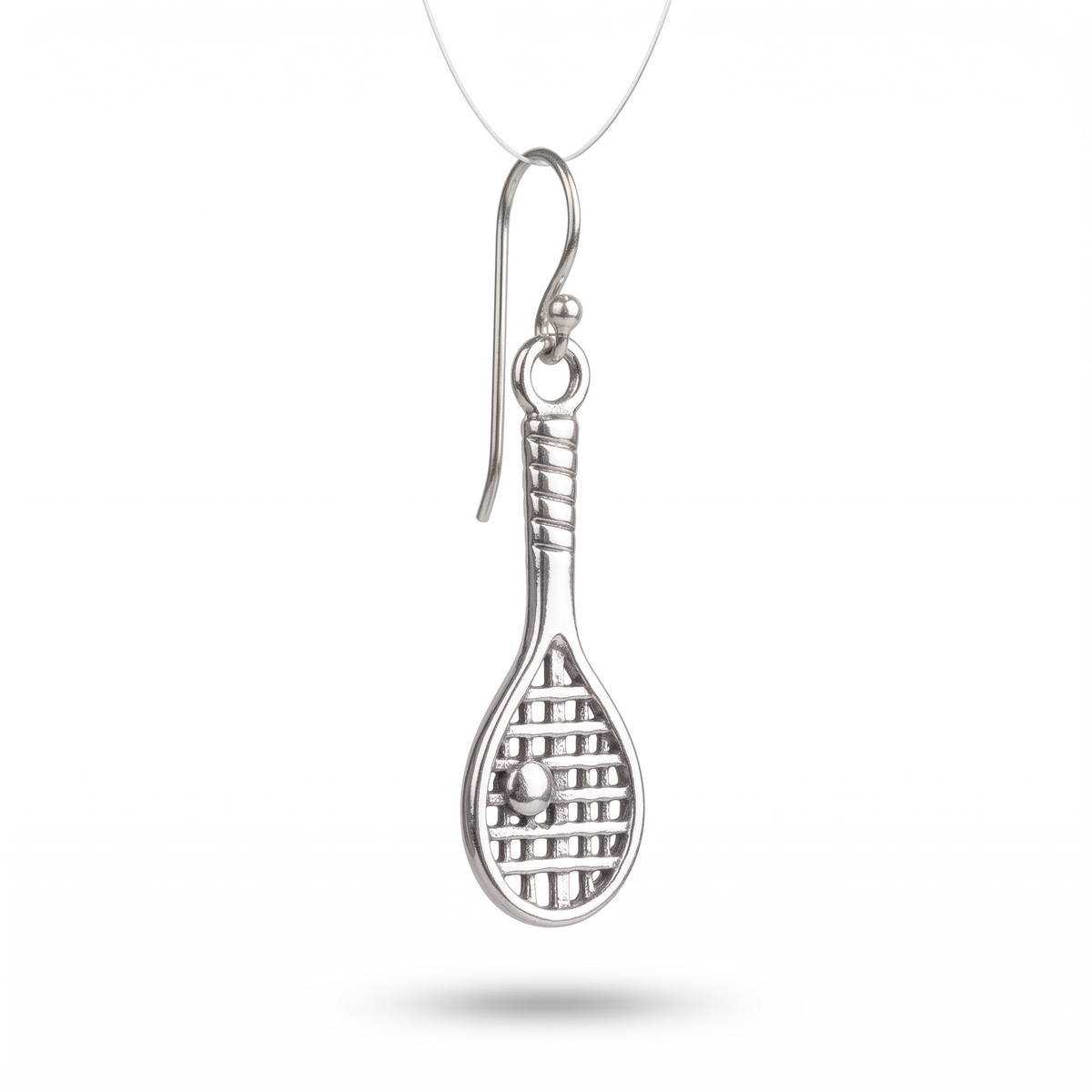 Handmade Silver Tennis Racket Earrings, Sterling Silver Sports Earrings, Tennis Gift for Her, Athlete Jewelry, Birthday Gift