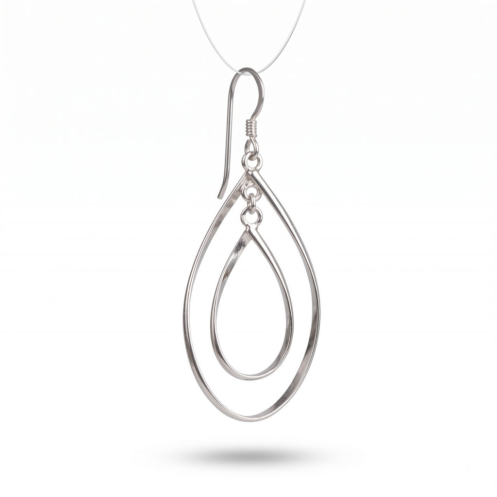 925 Sterling Silver Double Hoop Earrings: Modern Geometric Dangle Jewelry