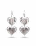 Silver Heart Dangle Earrings: Lightweight Double Drop Statement Jewelry