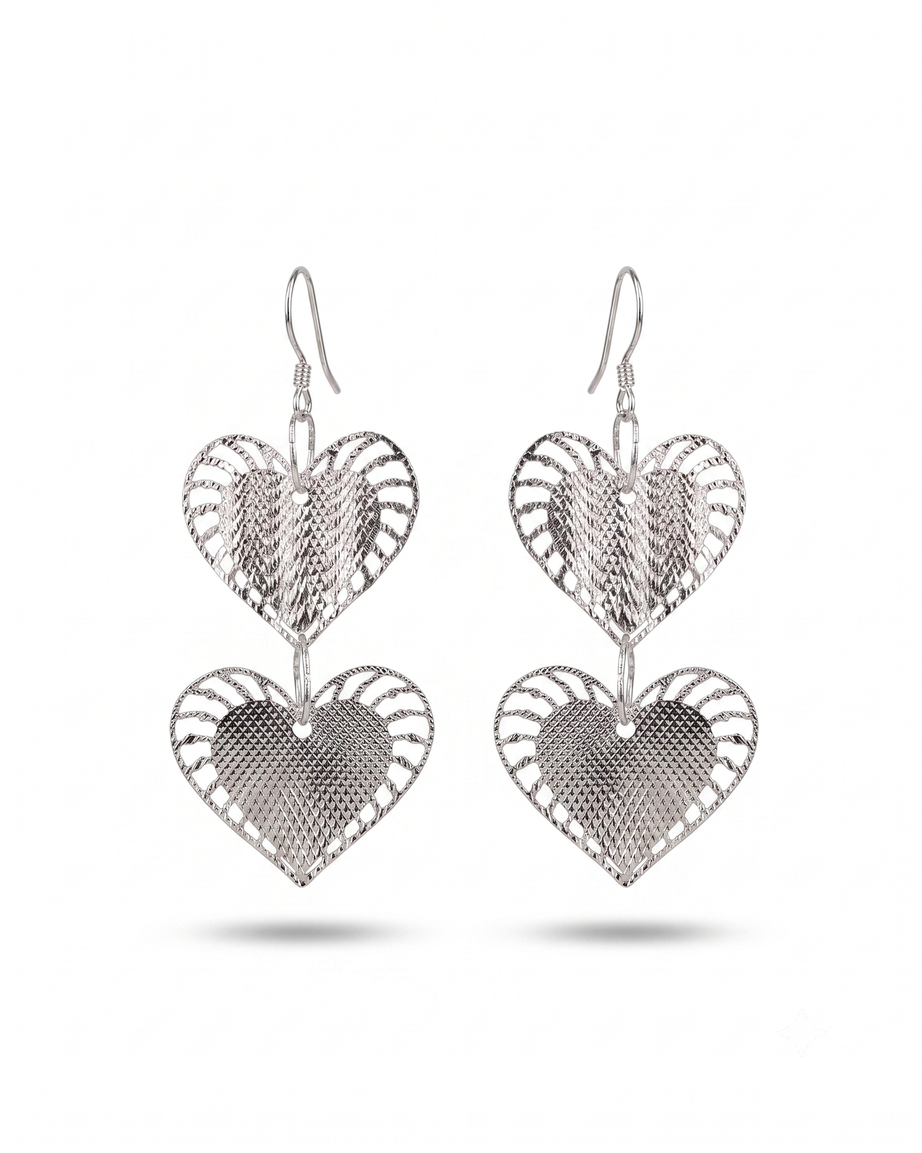 Silver Heart Dangle Earrings: Lightweight Double Drop Statement Jewelry