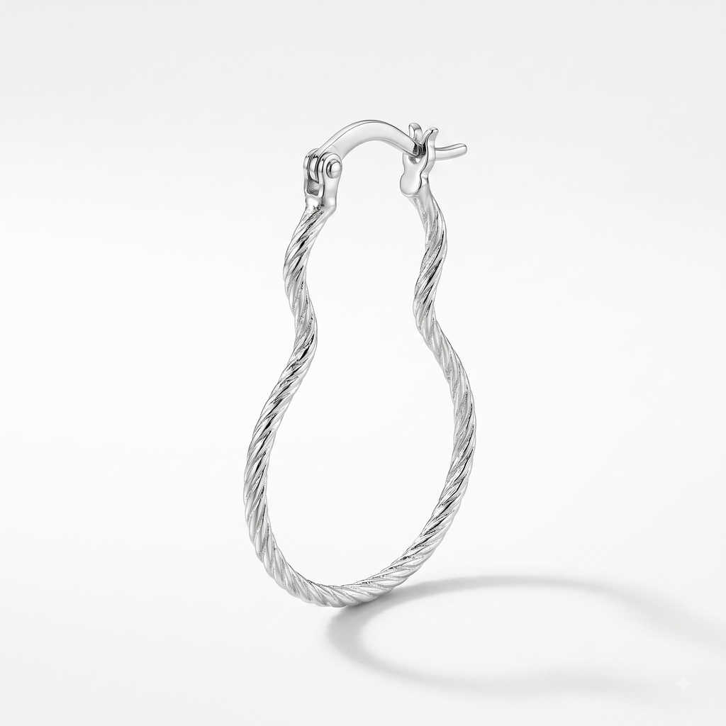 925 Sterling Silver Teardrop Hoop Earrings, Twisted Silver Hoops, Minimalist Earrings, Everyday Jewelry Gift for Her