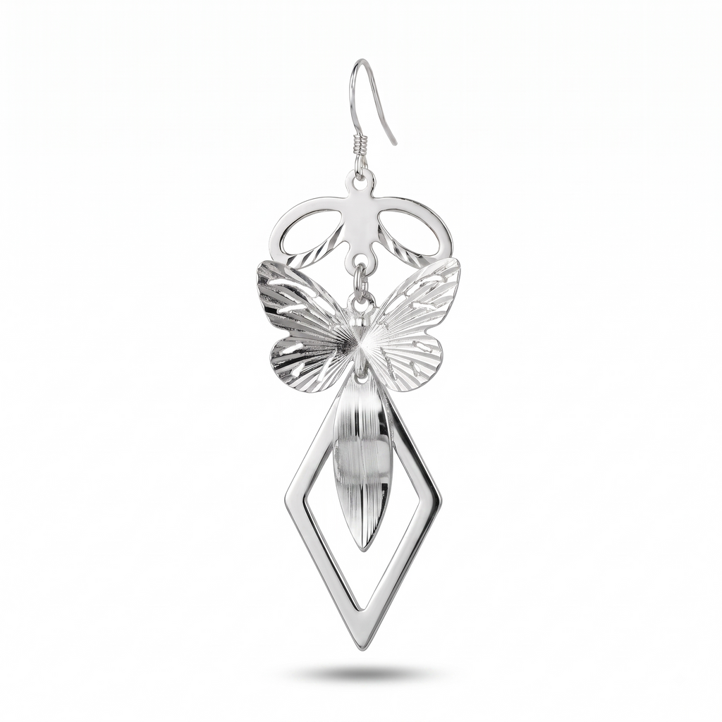 Butterfly Geometric Drop Earrings – Handmade Boho Dangle Jewelry, Lightweight Silver Statement Earrings for Women SimamByShagu