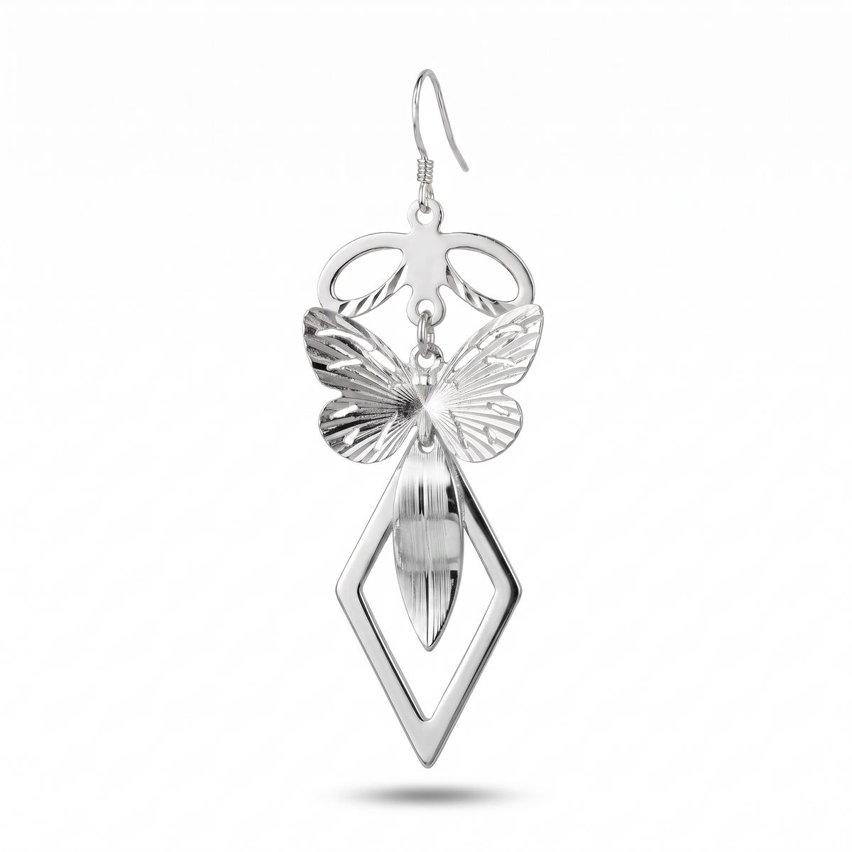 Butterfly Geometric Drop Earrings – Handmade Boho Dangle Jewelry, Lightweight Silver Statement Earrings for Women SimamByShagu